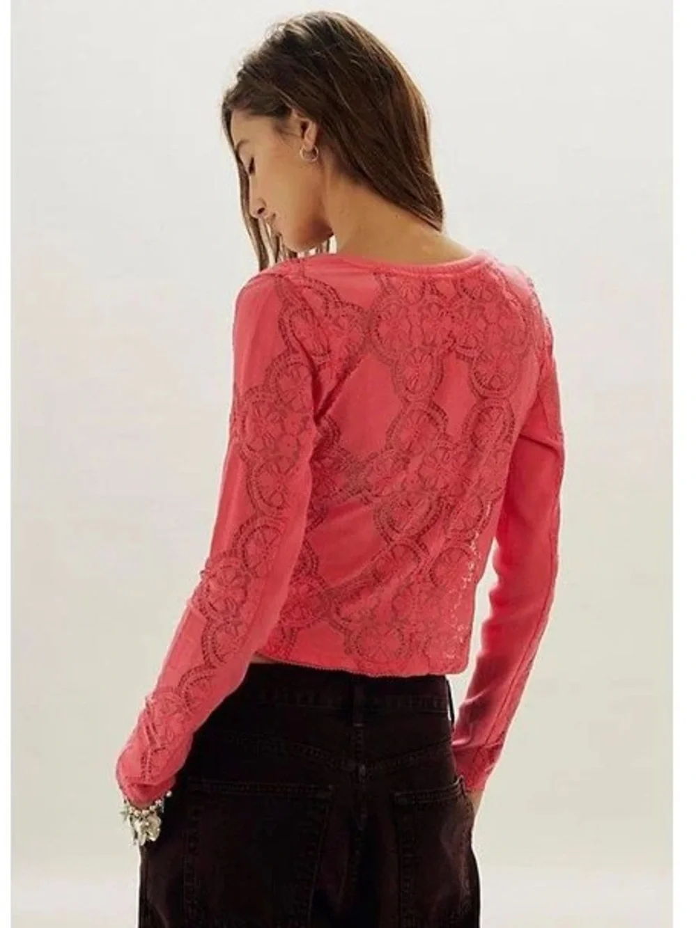 Free People Jae knit long sleeve tee NWT Rouge Cheeks Pink Red